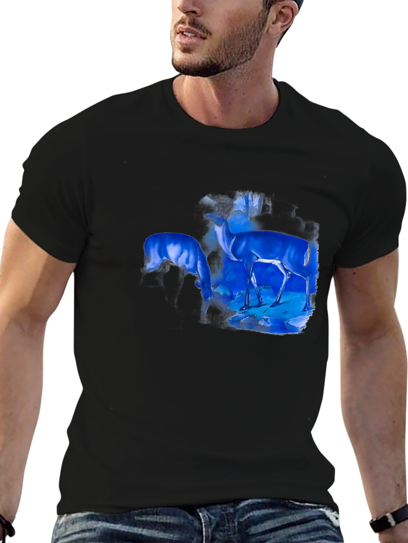 Deer Graphic Print Black T-Shirt