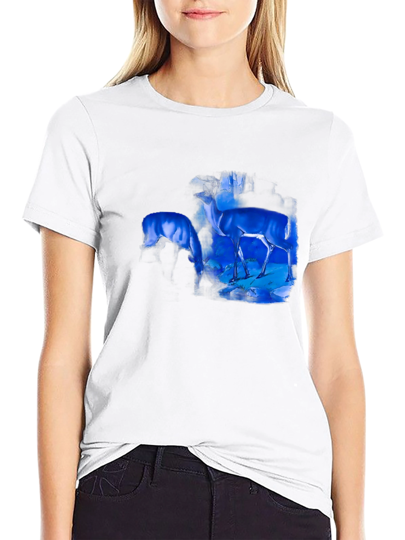 Deer Graphic Print Black T-Shirt