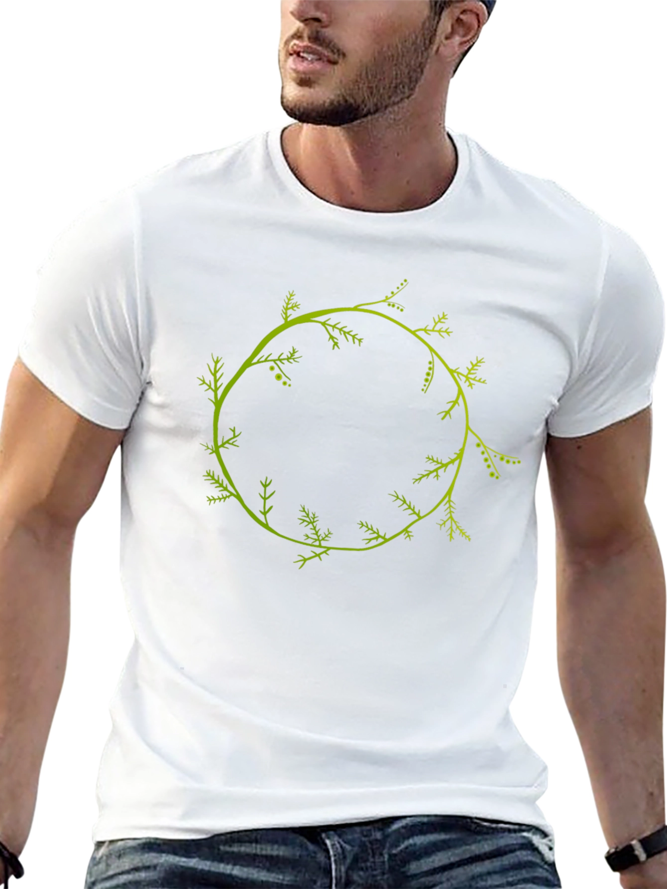 Nature Wreath Graphic Tee - Stylish Black Cotton T-Shirt