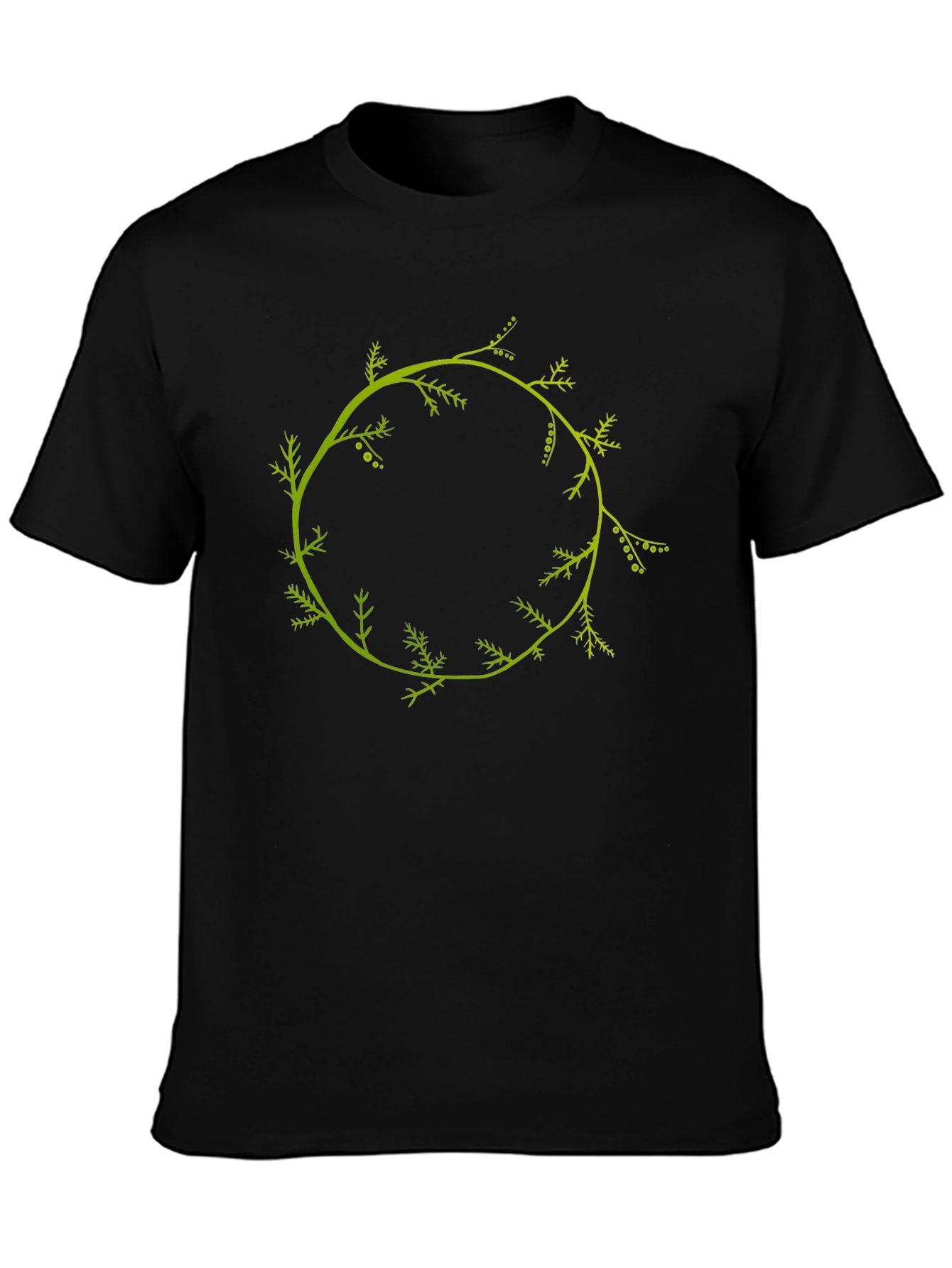 Nature Wreath Graphic Tee - Stylish Black Cotton T-Shirt