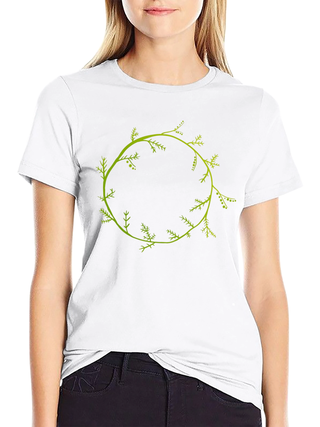 Nature Wreath Graphic Tee - Stylish Black Cotton T-Shirt