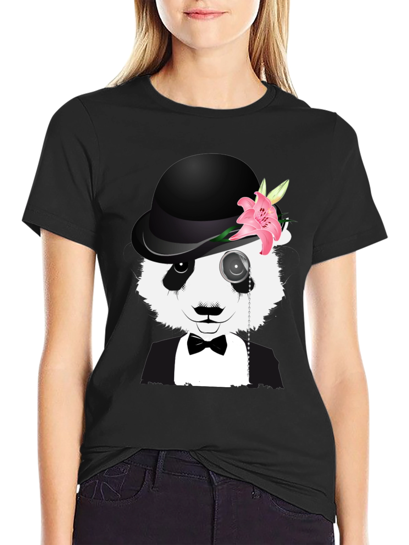 Panda Bowler Hat T-Shirt - Sophisticated Style