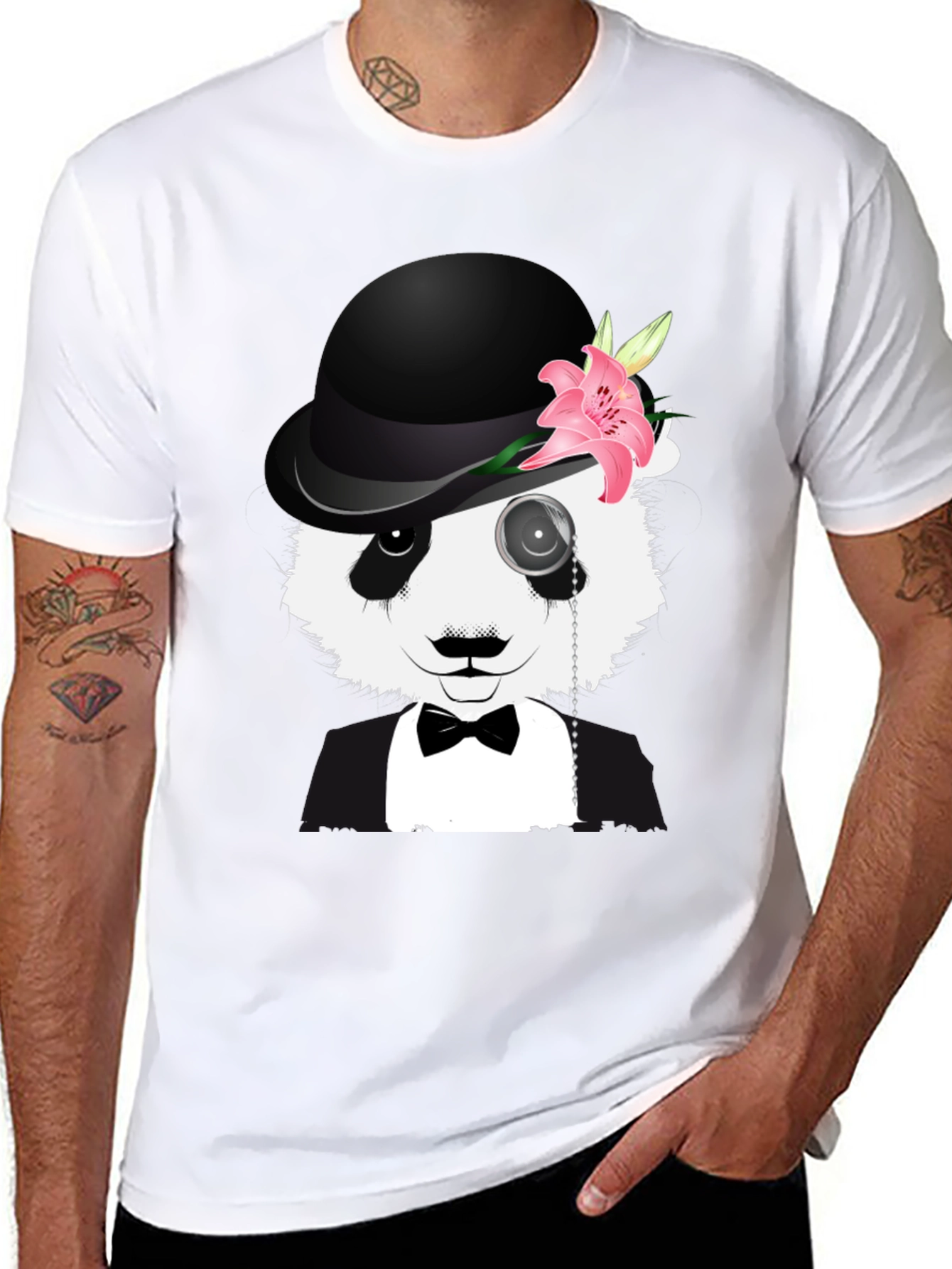 Panda Bowler Hat T-Shirt - Sophisticated Style