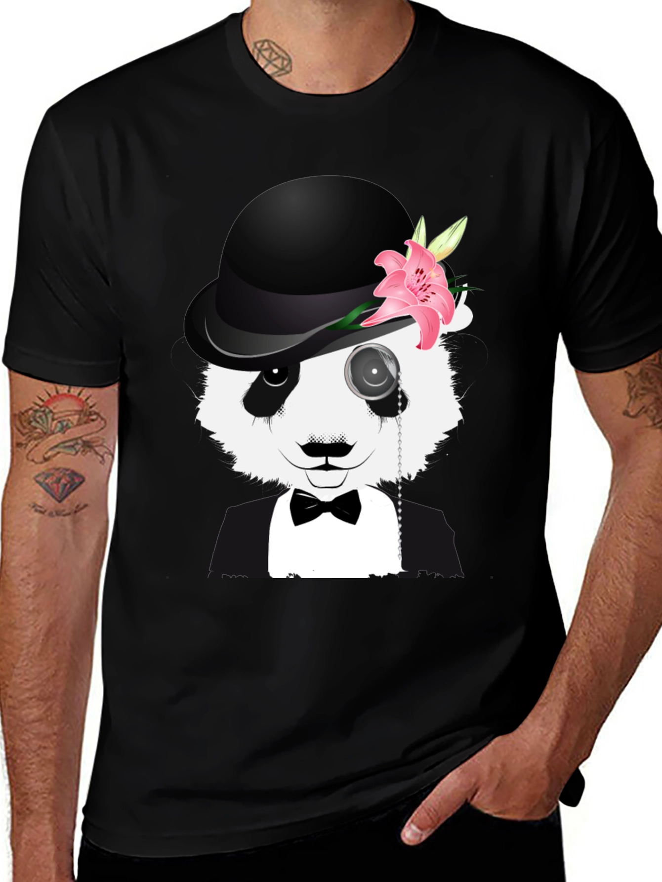 Panda Bowler Hat T-Shirt - Sophisticated Style