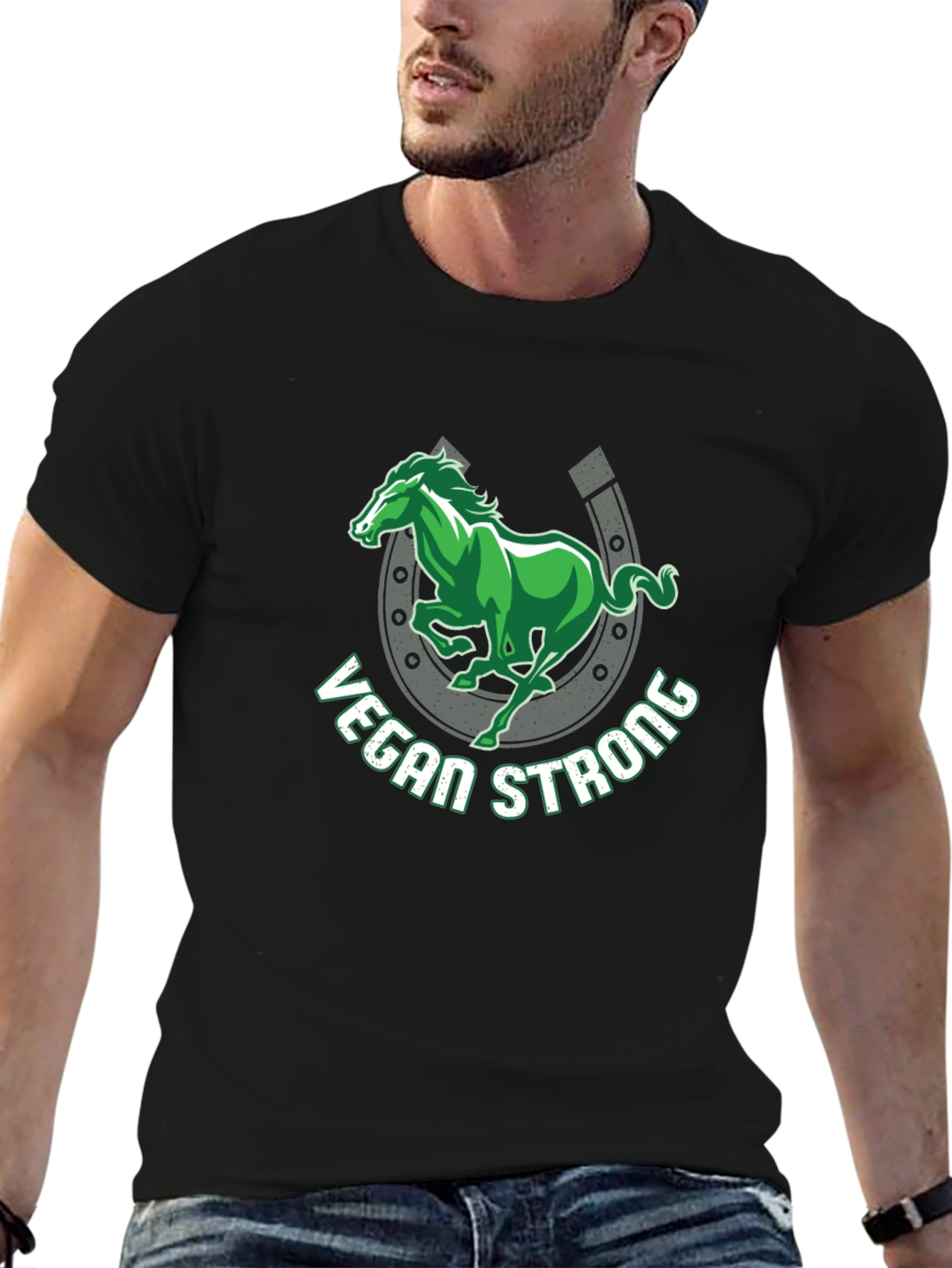 Vegan Strong Horse Graphic Tee - Black T-Shirt