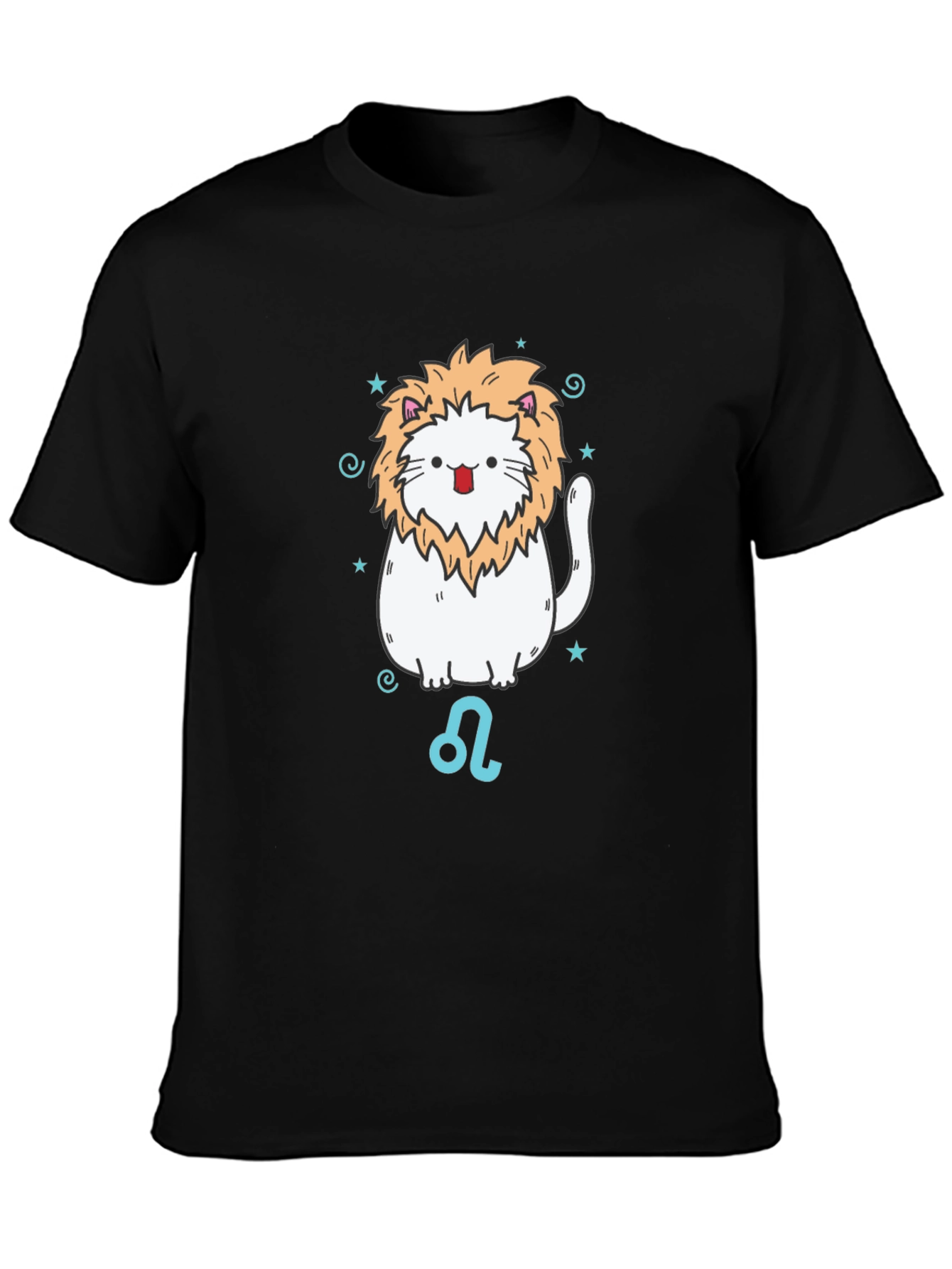 Leo Zodiac Cat T-Shirt - Black Cotton Tee