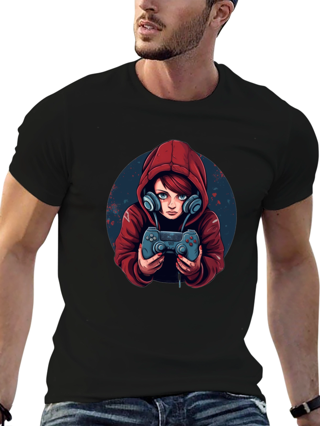 Gamer Girl Graphic Tee - Black Cotton Blend