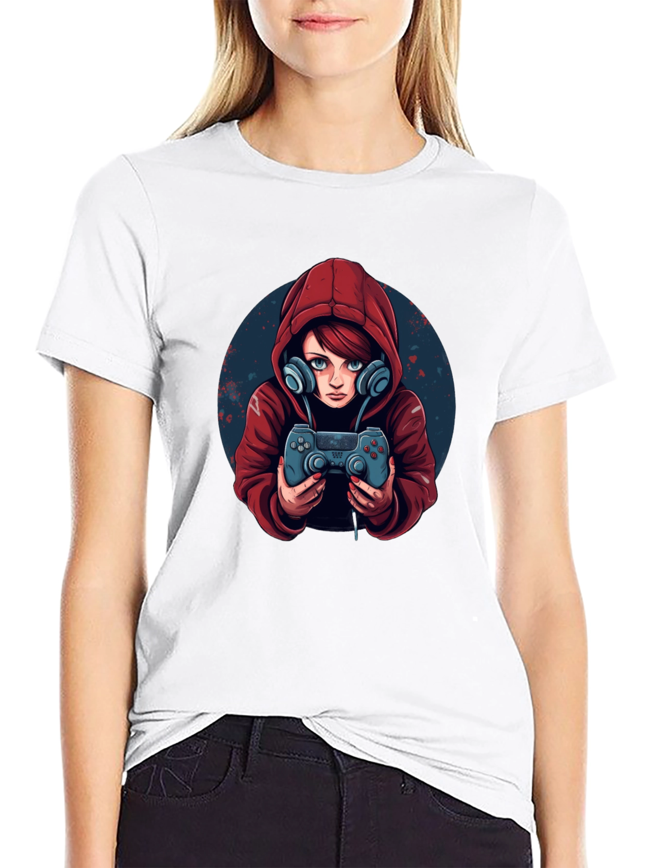 Gamer Girl Graphic Tee - Black Cotton Blend