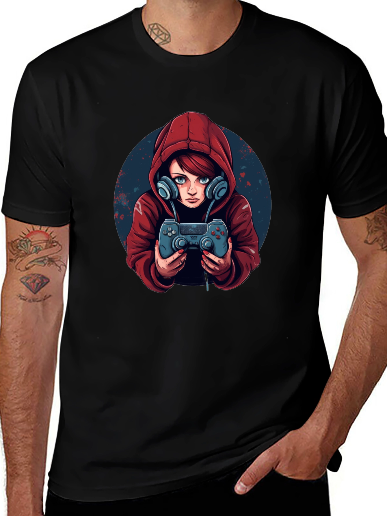 Gamer Girl Graphic Tee - Black Cotton Blend