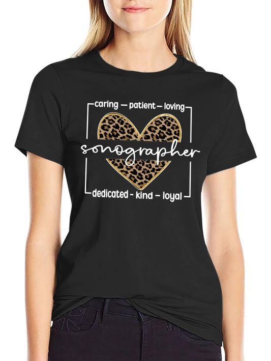 Sonographer Leopard Heart T-Shirt