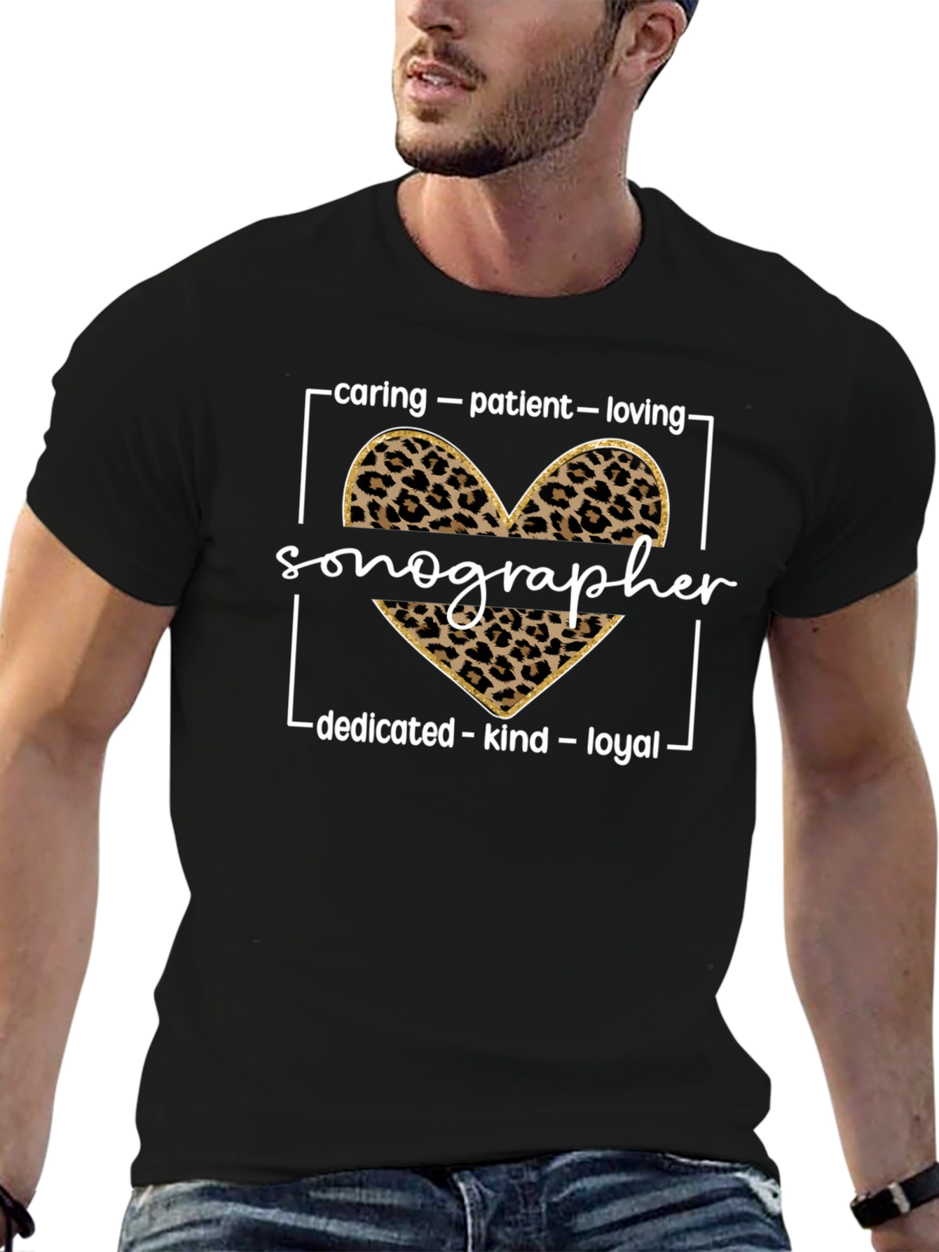 Sonographer Leopard Heart T-Shirt