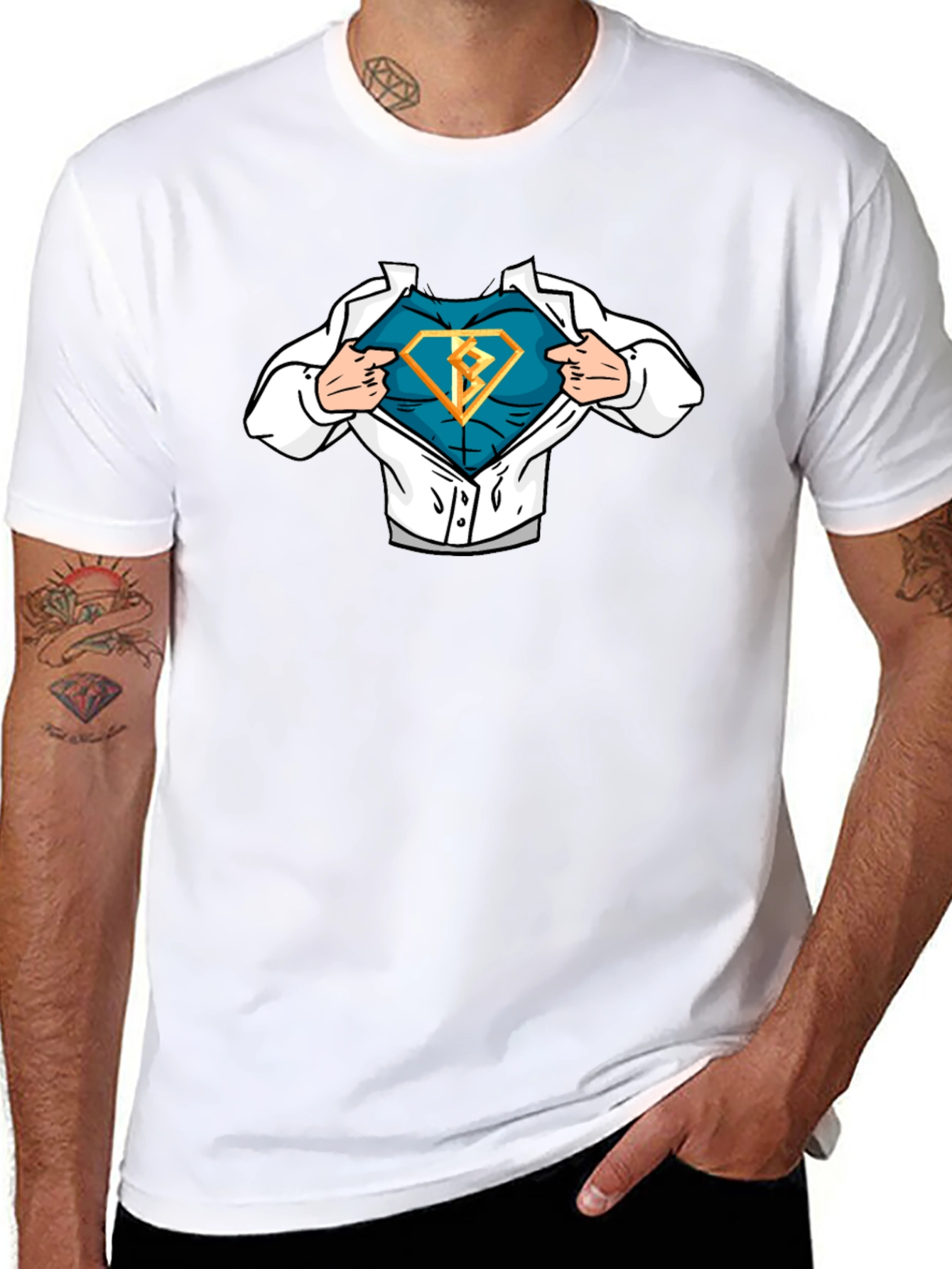 Superhero Reveal T-Shirt - Bold Diamond Design