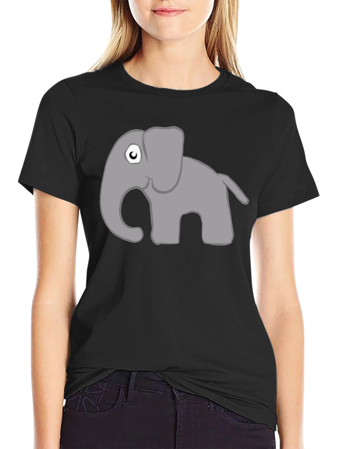 Cartoon Elephant Graphic Tee - Black