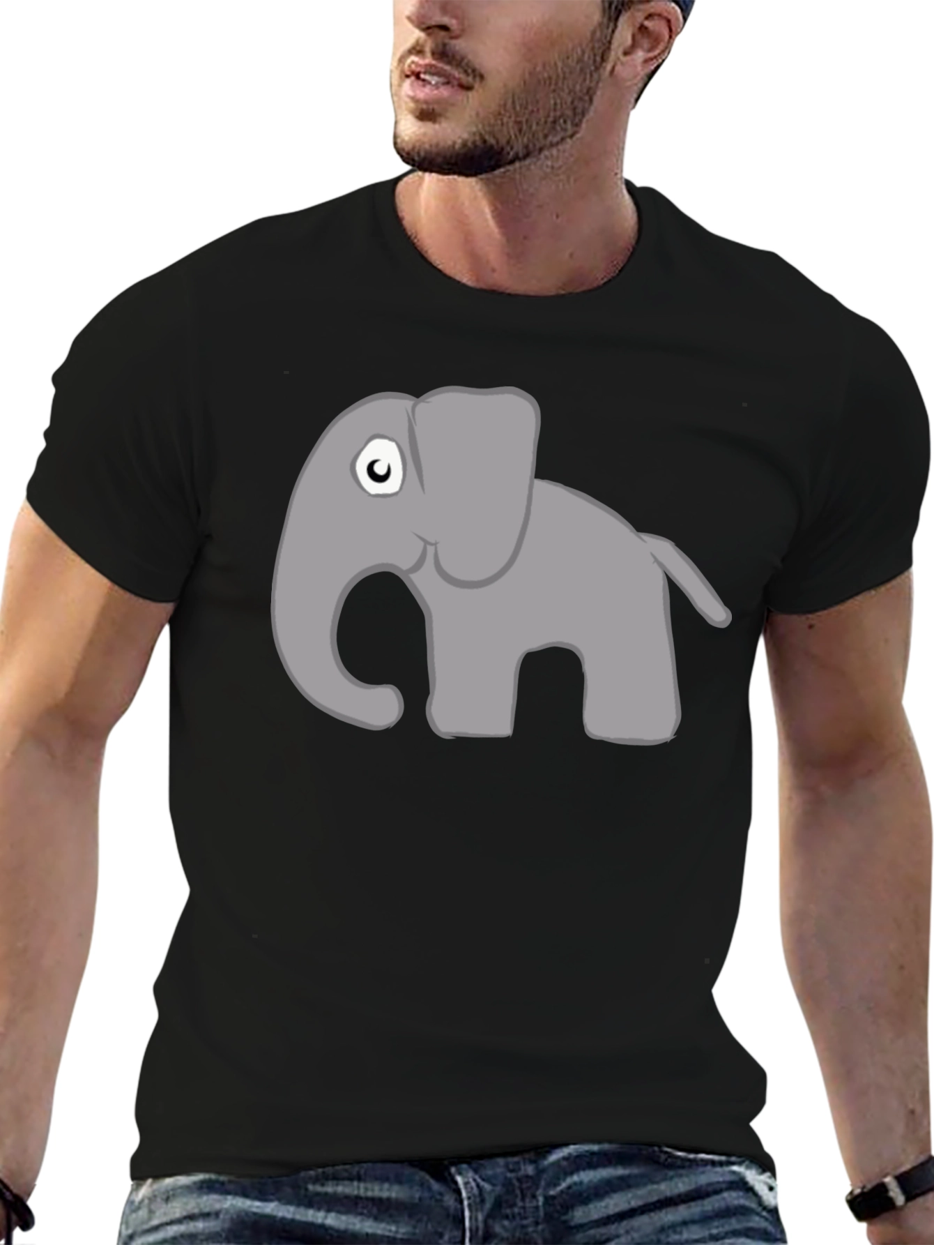 Cartoon Elephant Graphic Tee - Black