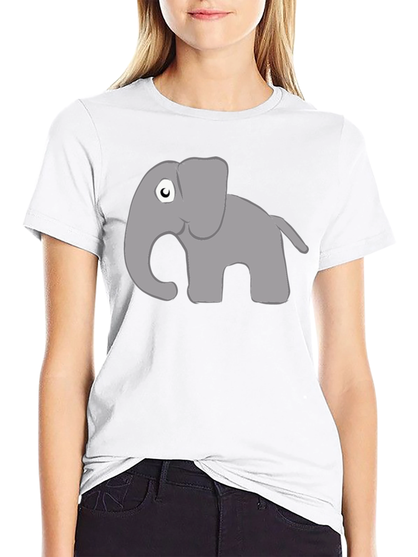 Cartoon Elephant Graphic Tee - Black