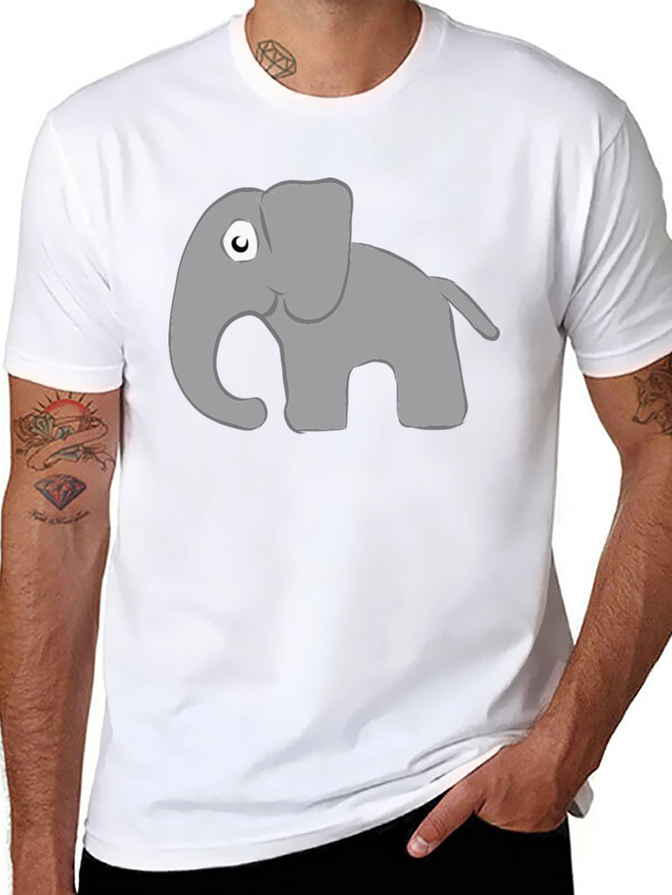 Cartoon Elephant Graphic Tee - Black