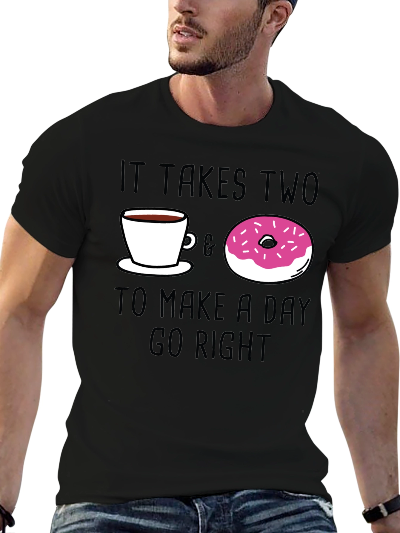 Coffee & Donut Day Right Black Graphic Tee