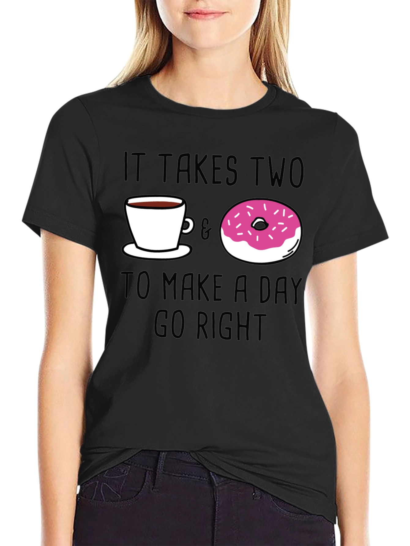 Coffee & Donut Day Right Black Graphic Tee