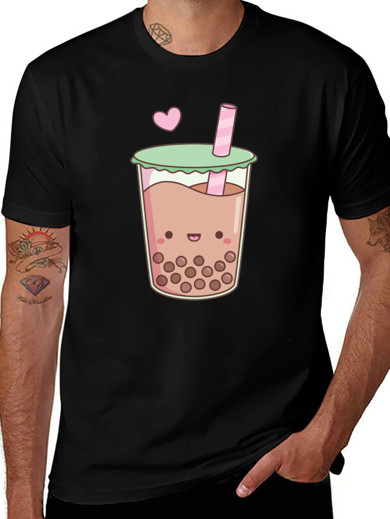 Cute Boba Tea Graphic Tee - Black