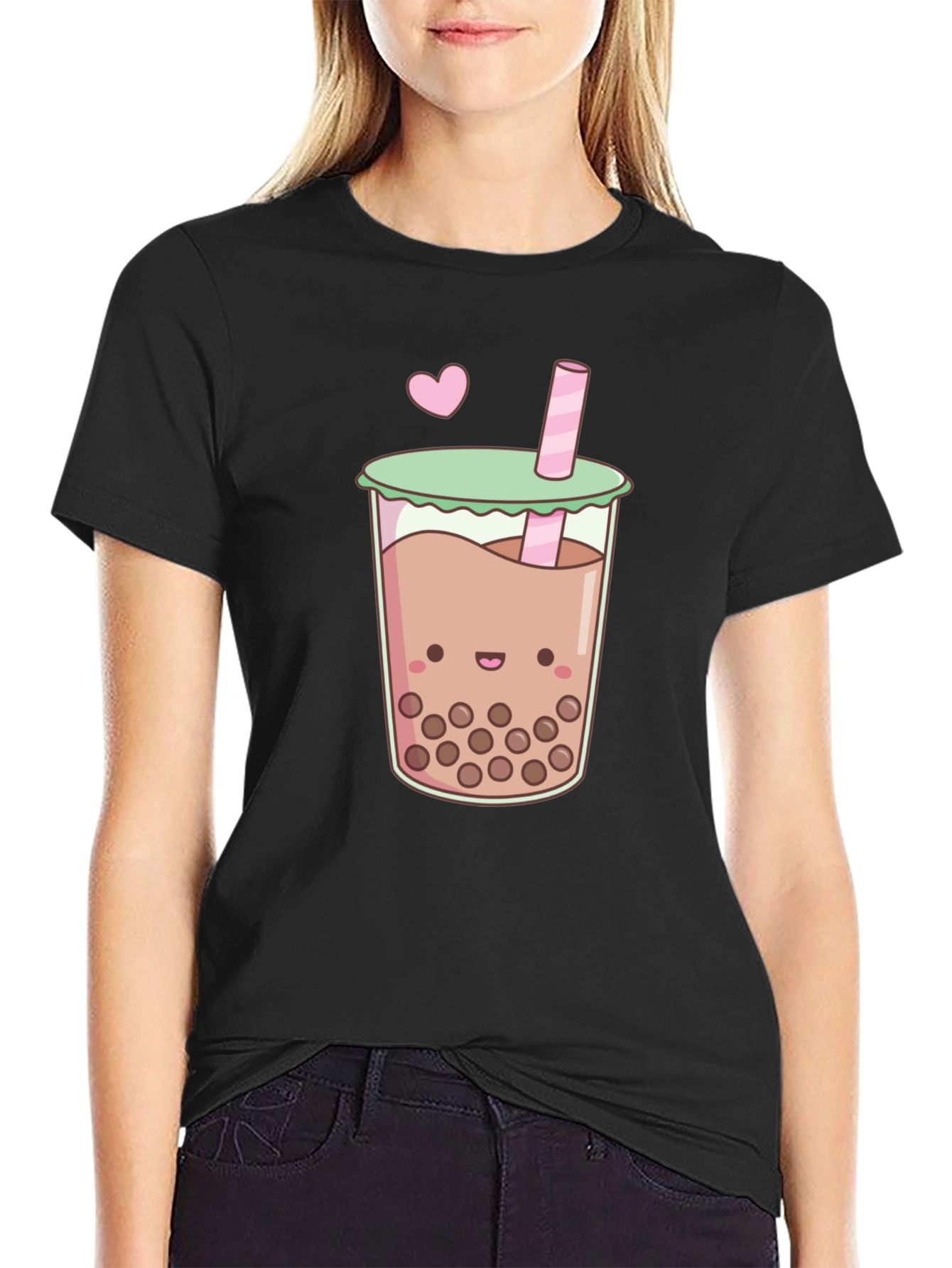 Cute Boba Tea Graphic Tee - Black