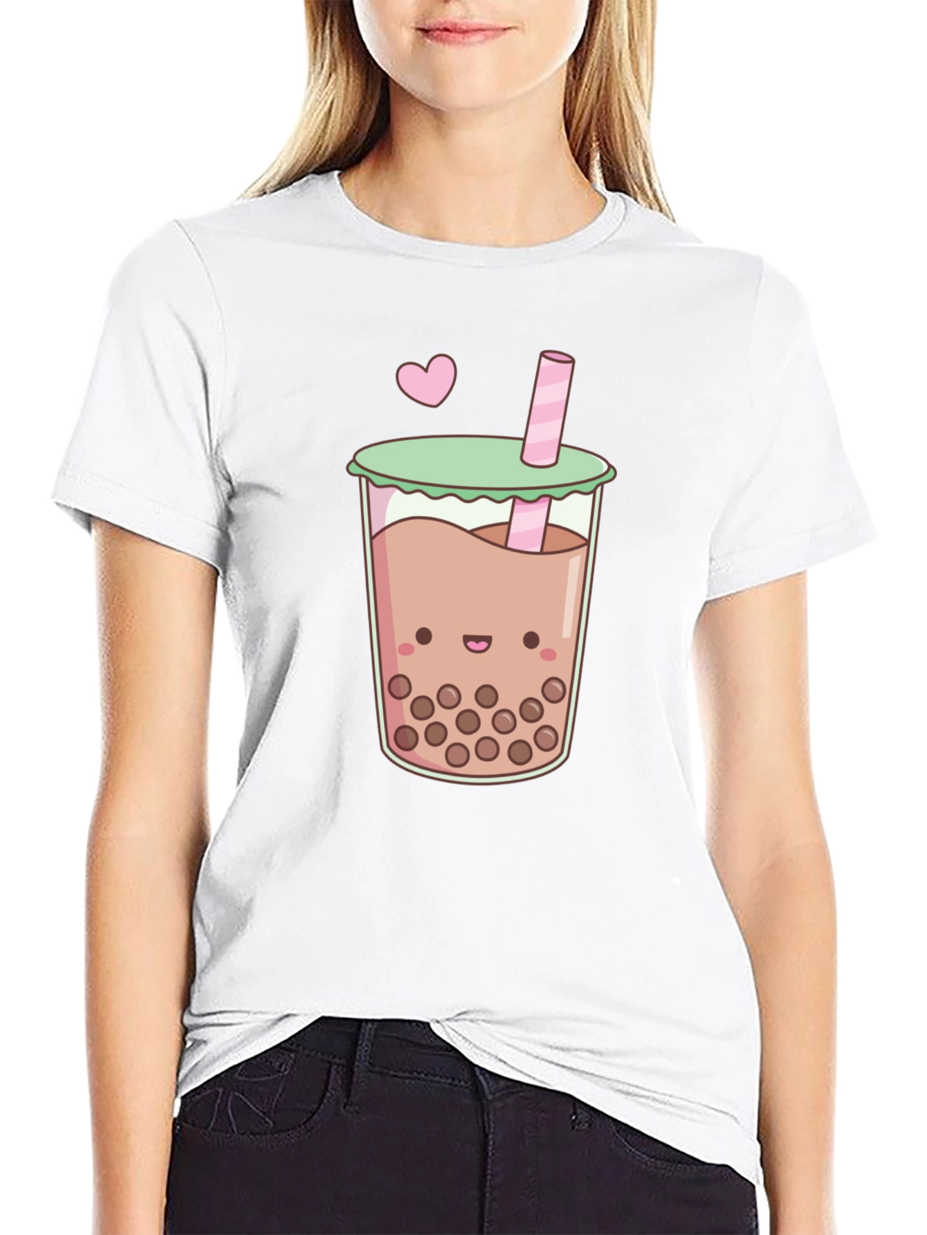 Cute Boba Tea Graphic Tee - Black