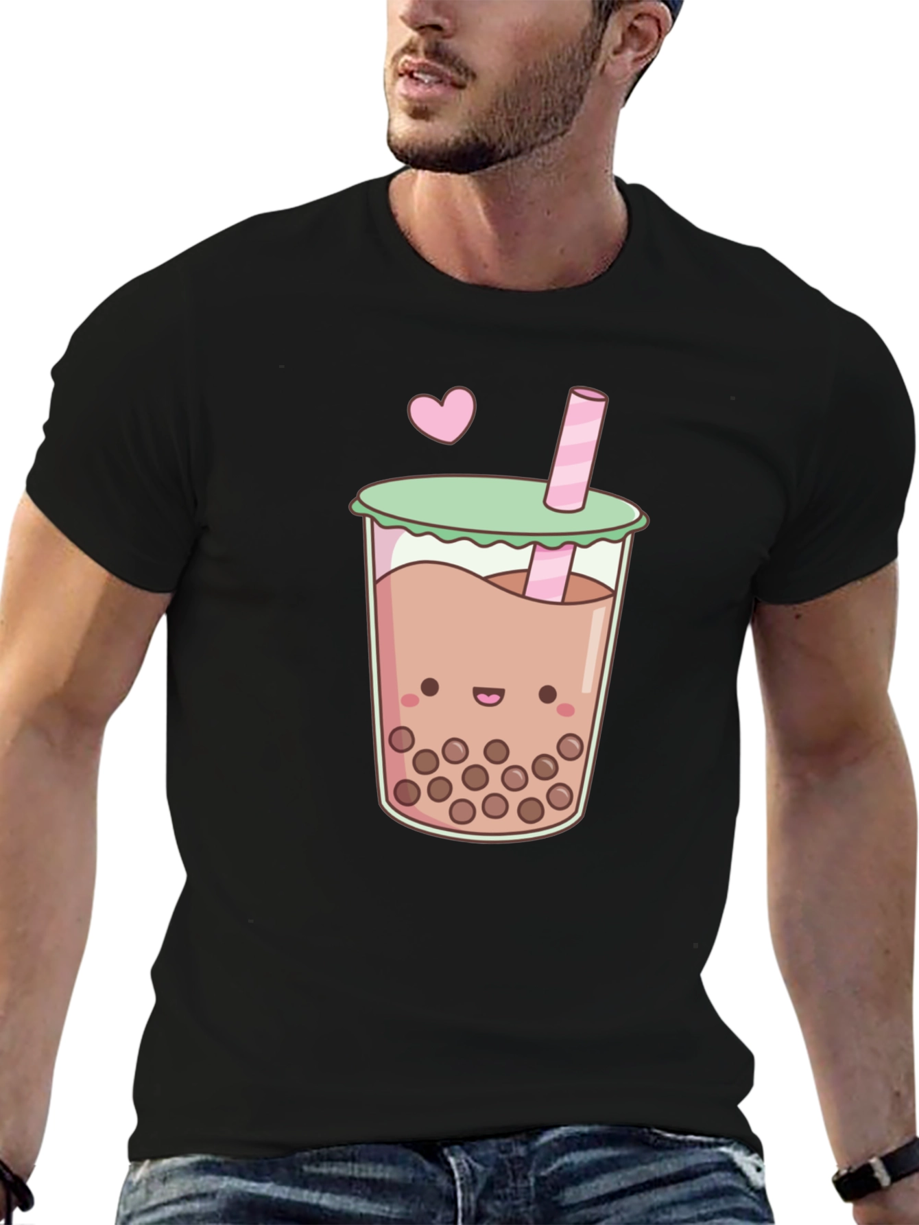 Cute Boba Tea Graphic Tee - Black