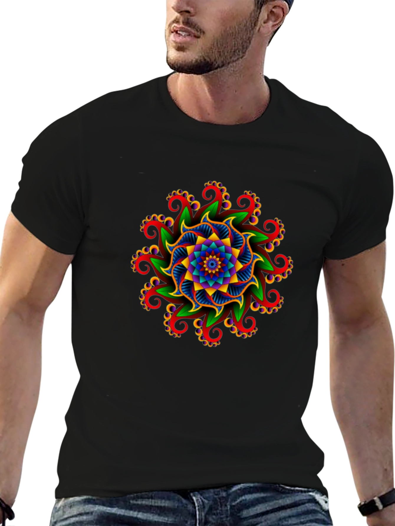 Vibrant Mandala Graphic Tee - Unisex Black T-Shirt