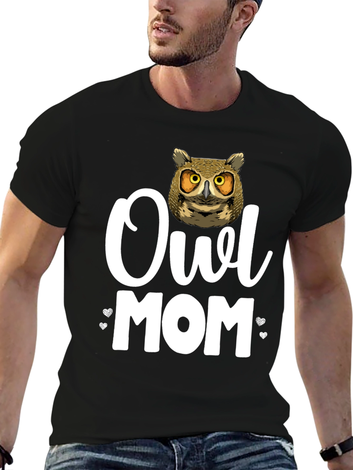 Owl Mom Graphic T-Shirt - Black