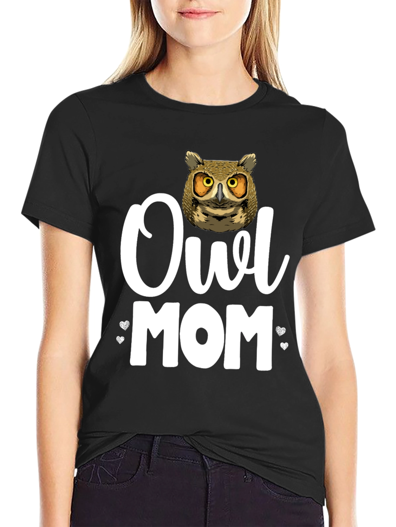 Owl Mom Graphic T-Shirt - Black