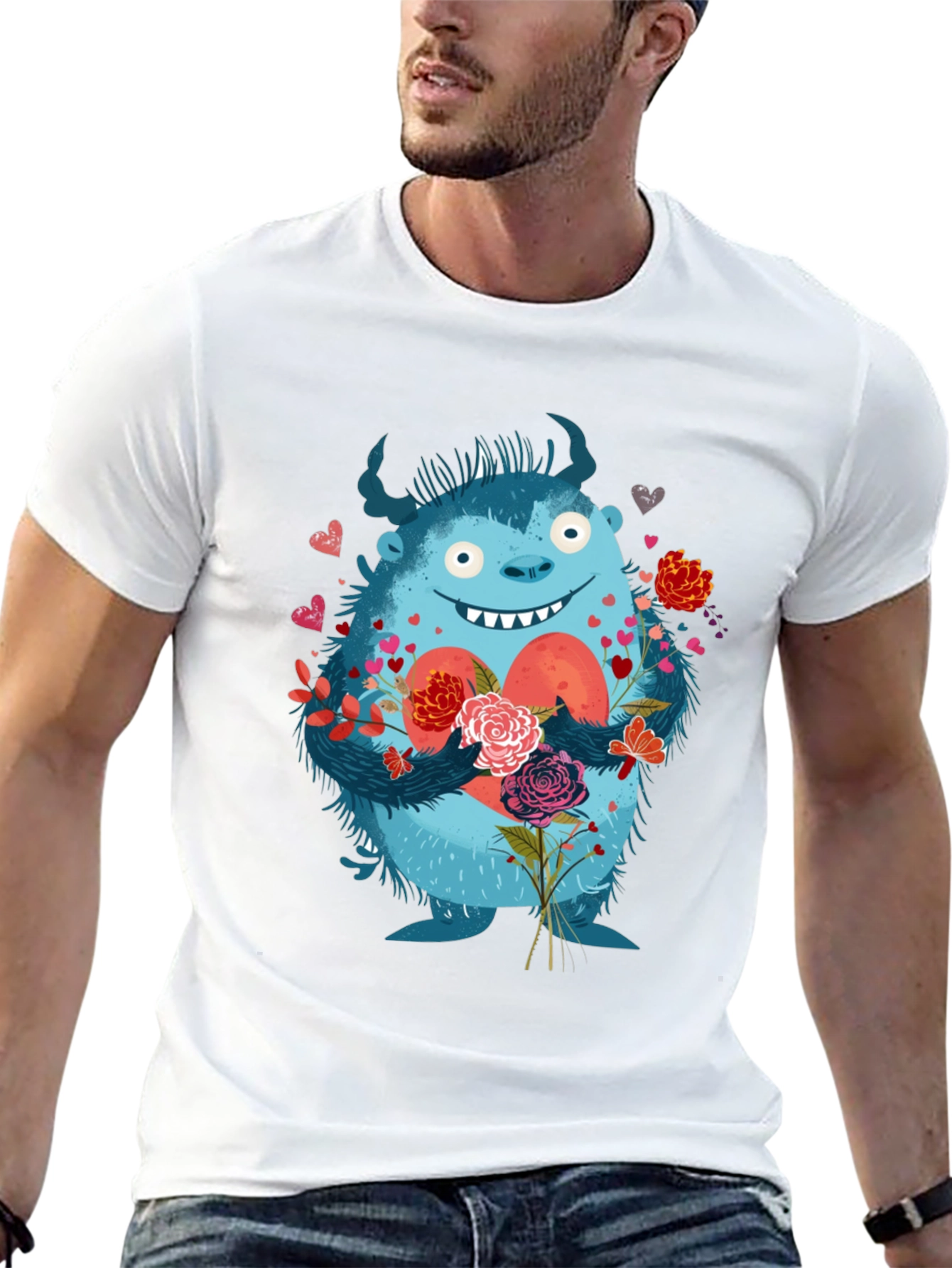 Monster Love T-Shirt - Heart & Flowers Graphic Tee