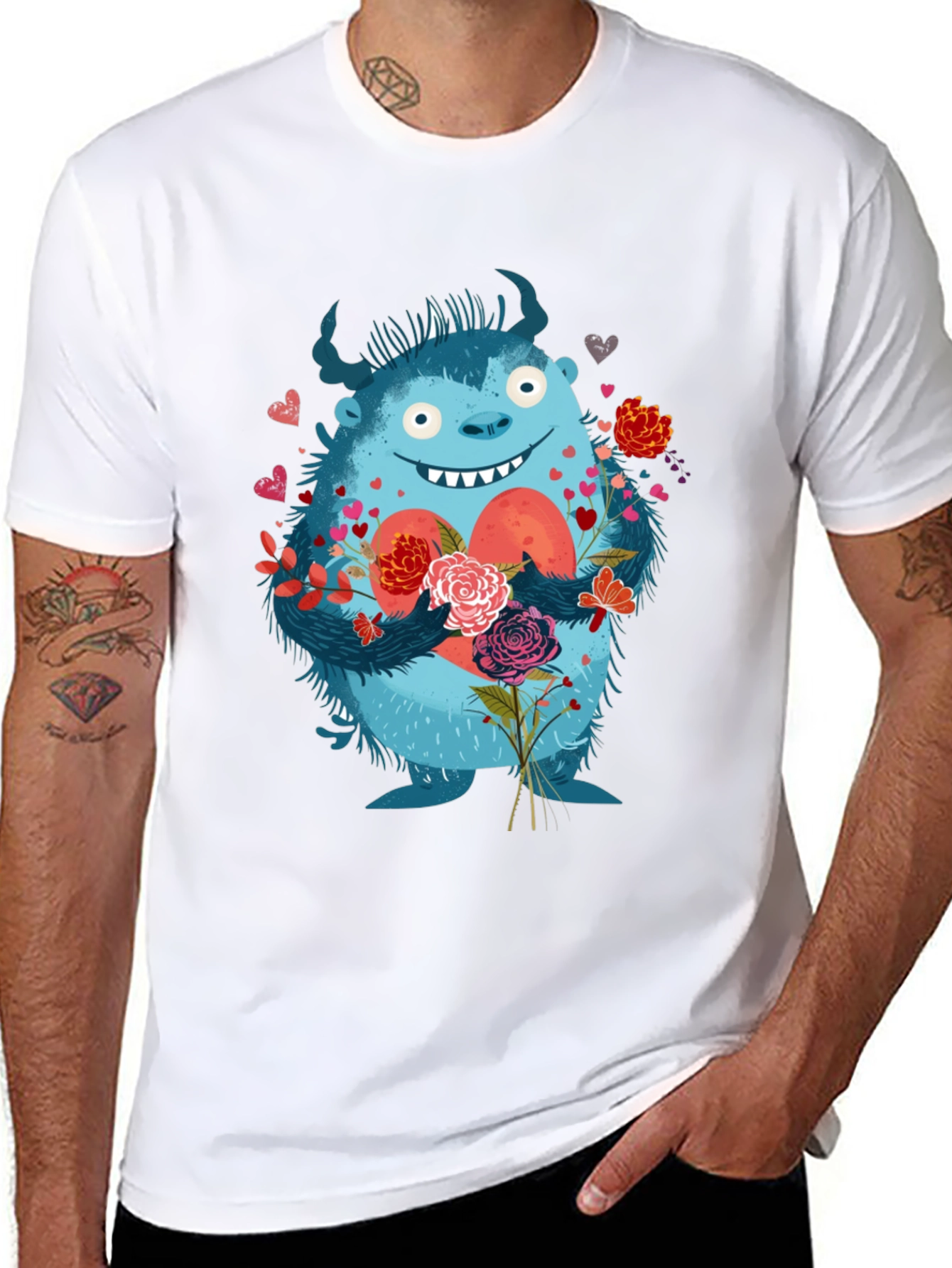 Monster Love T-Shirt - Heart & Flowers Graphic Tee