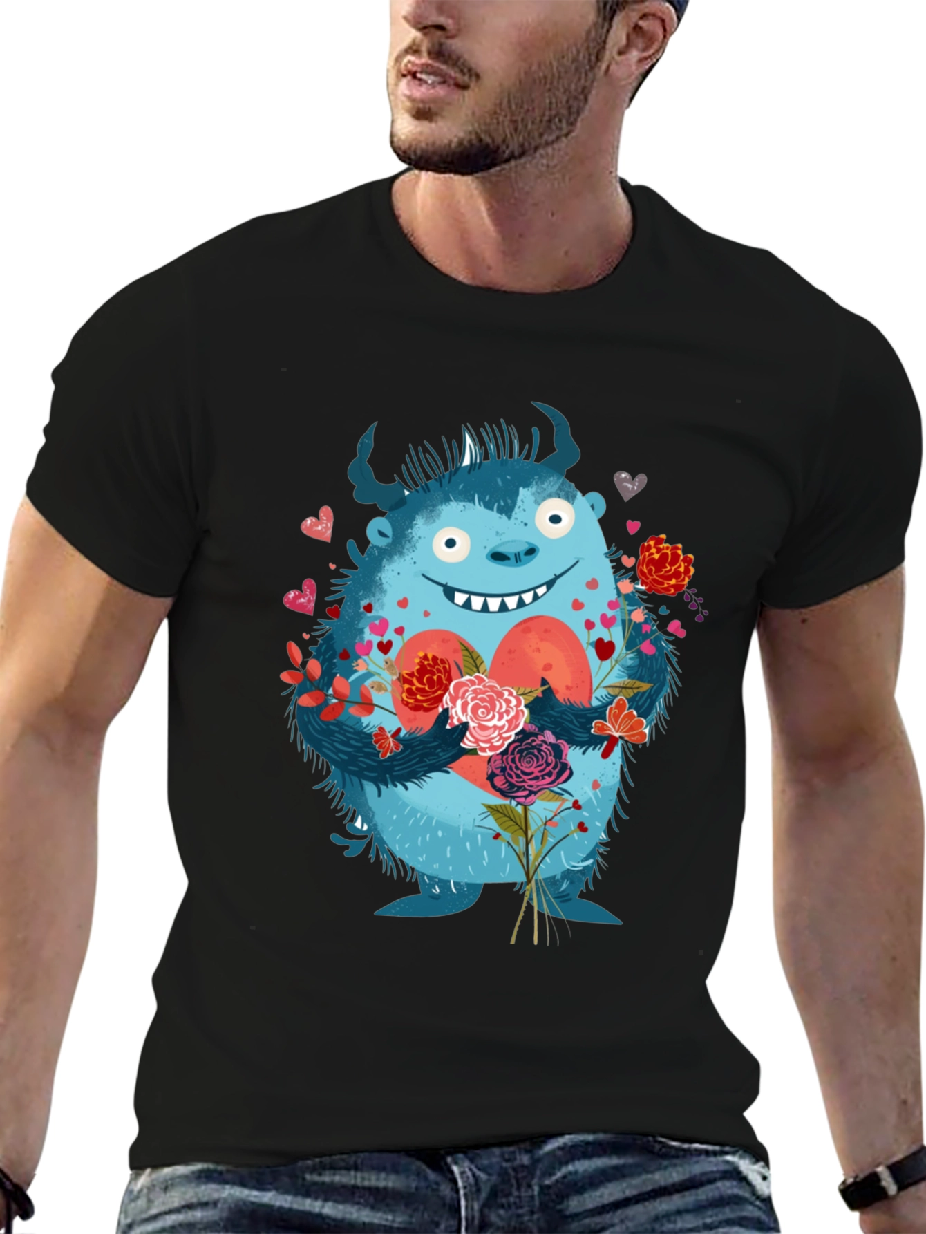 Monster Love T-Shirt - Heart & Flowers Graphic Tee