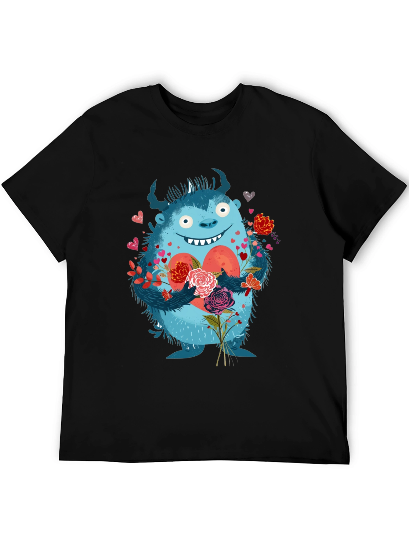 Monster Love T-Shirt - Heart & Flowers Graphic Tee