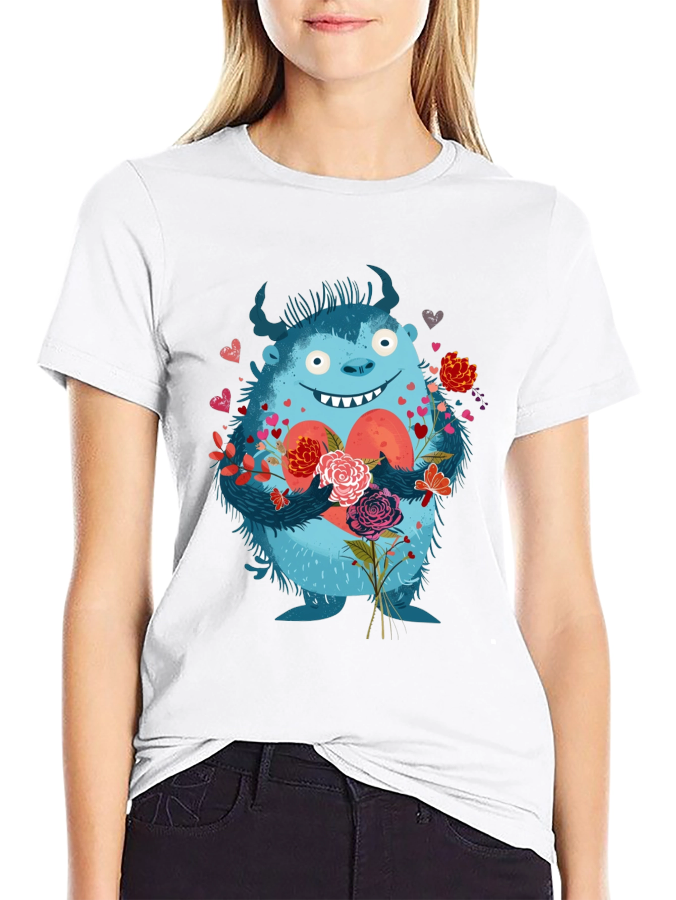 Monster Love T-Shirt - Heart & Flowers Graphic Tee