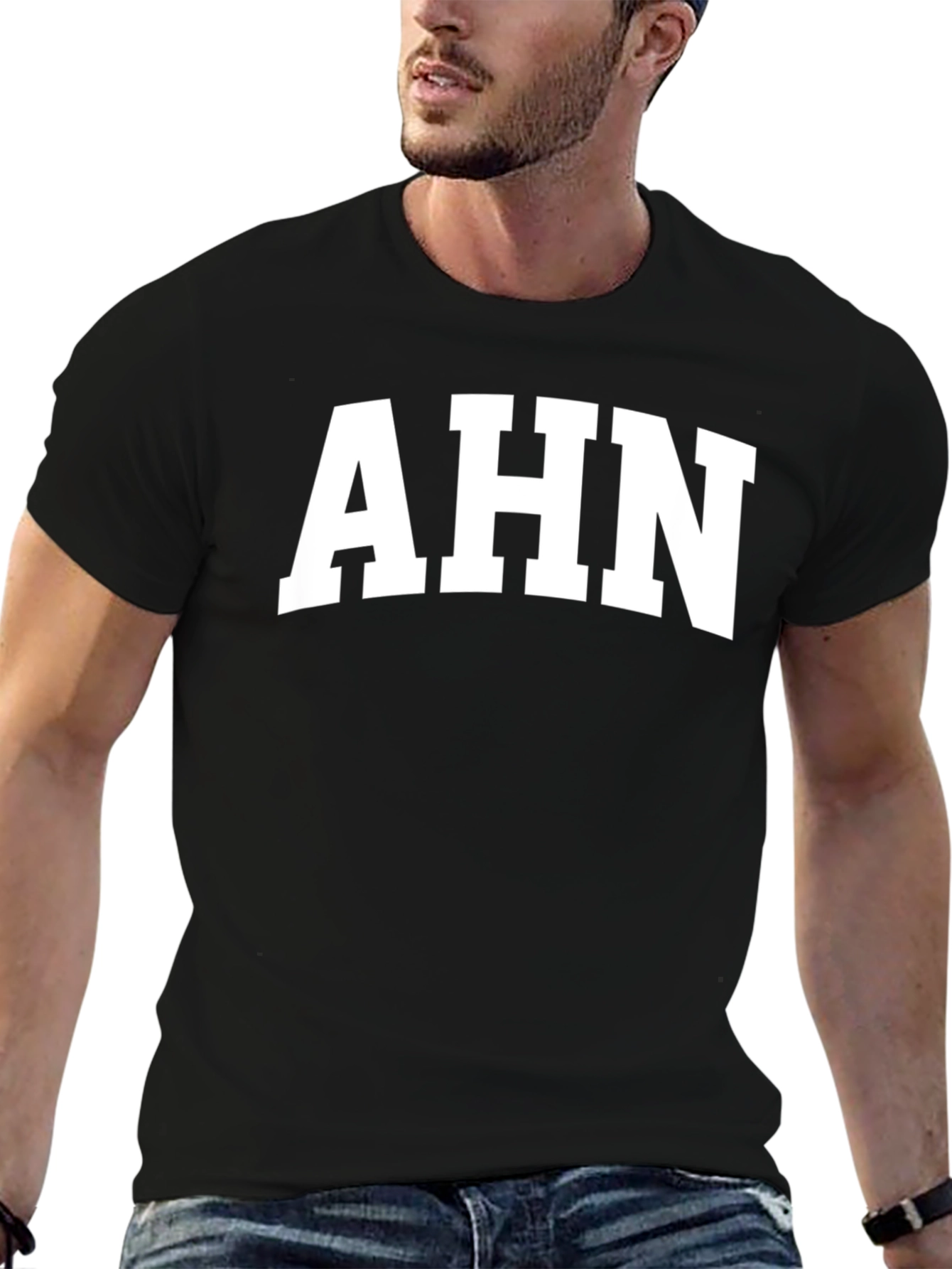 AHN Bold White Print Black T-Shirt