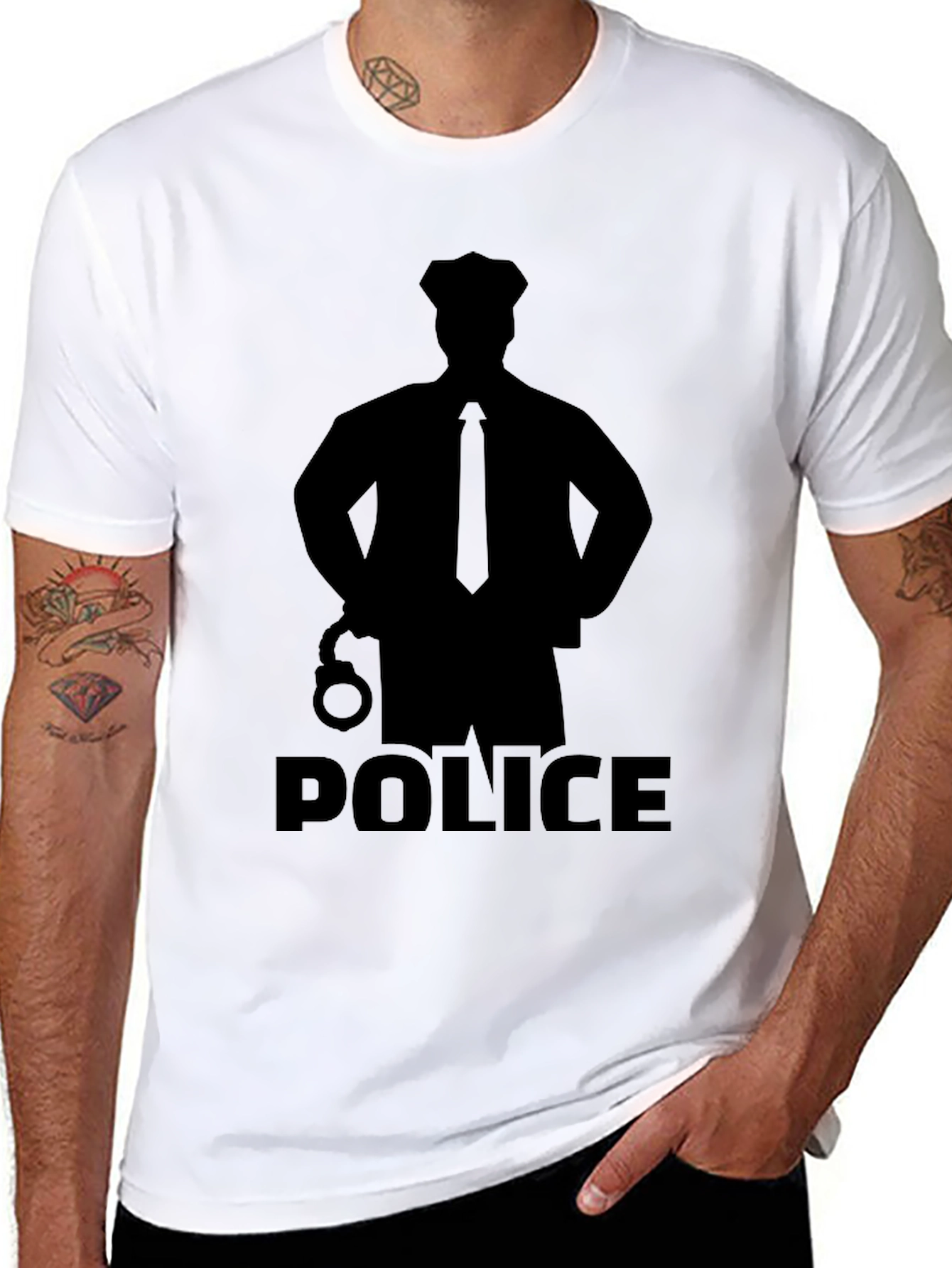 Police Silhouette Graphic T-Shirt - Black