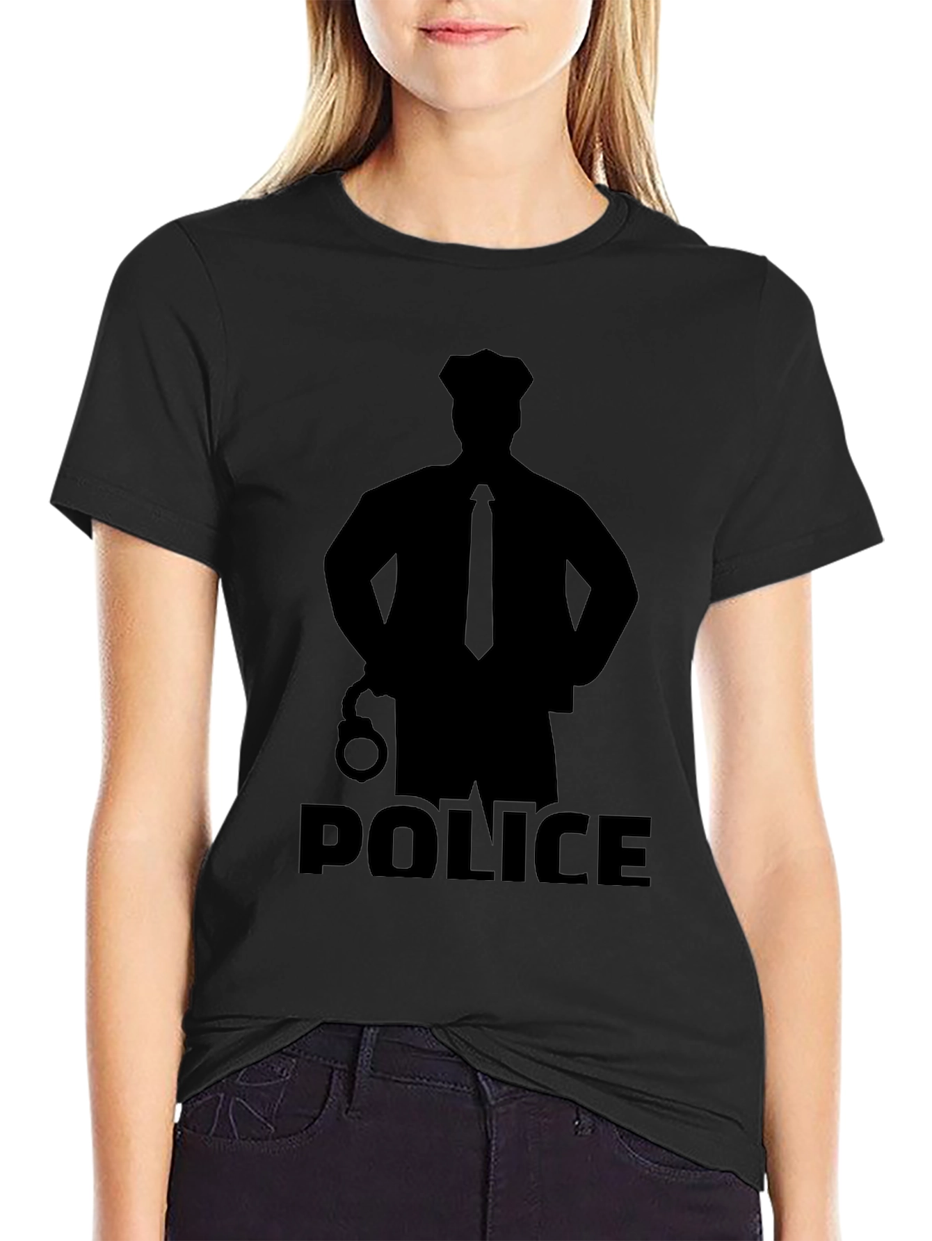 Police Silhouette Graphic T-Shirt - Black