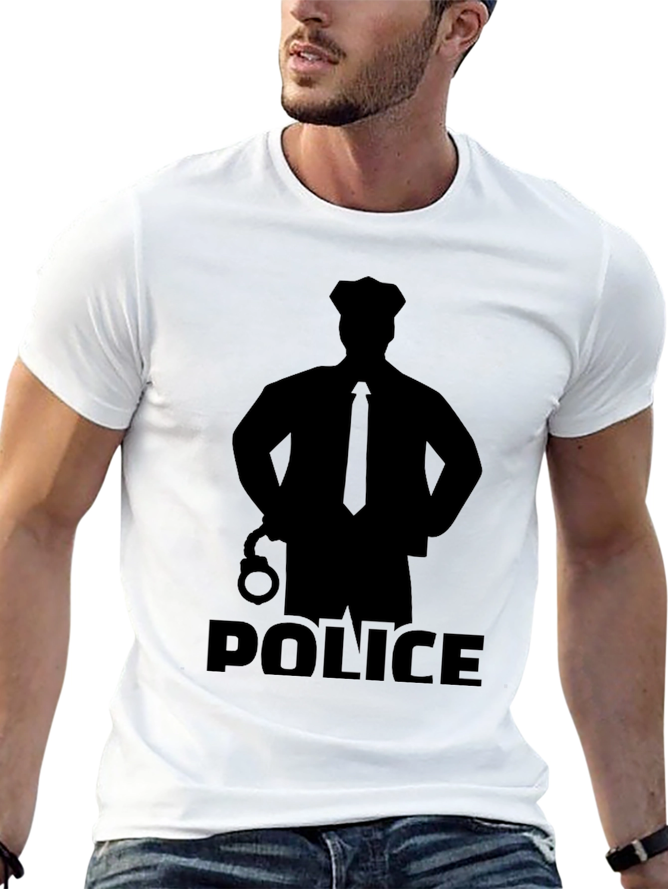 Police Silhouette Graphic T-Shirt - Black
