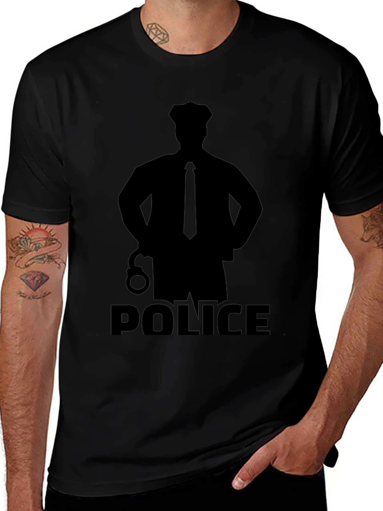 Police Silhouette Graphic T-Shirt - Black