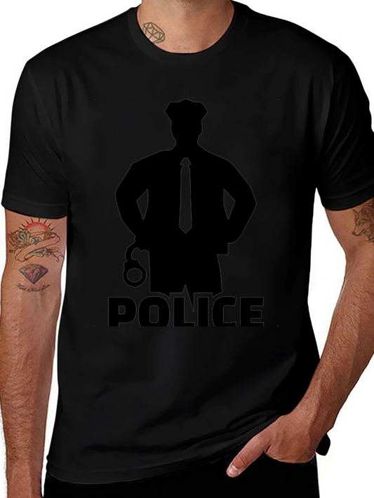 Police Silhouette Graphic T-Shirt - Black