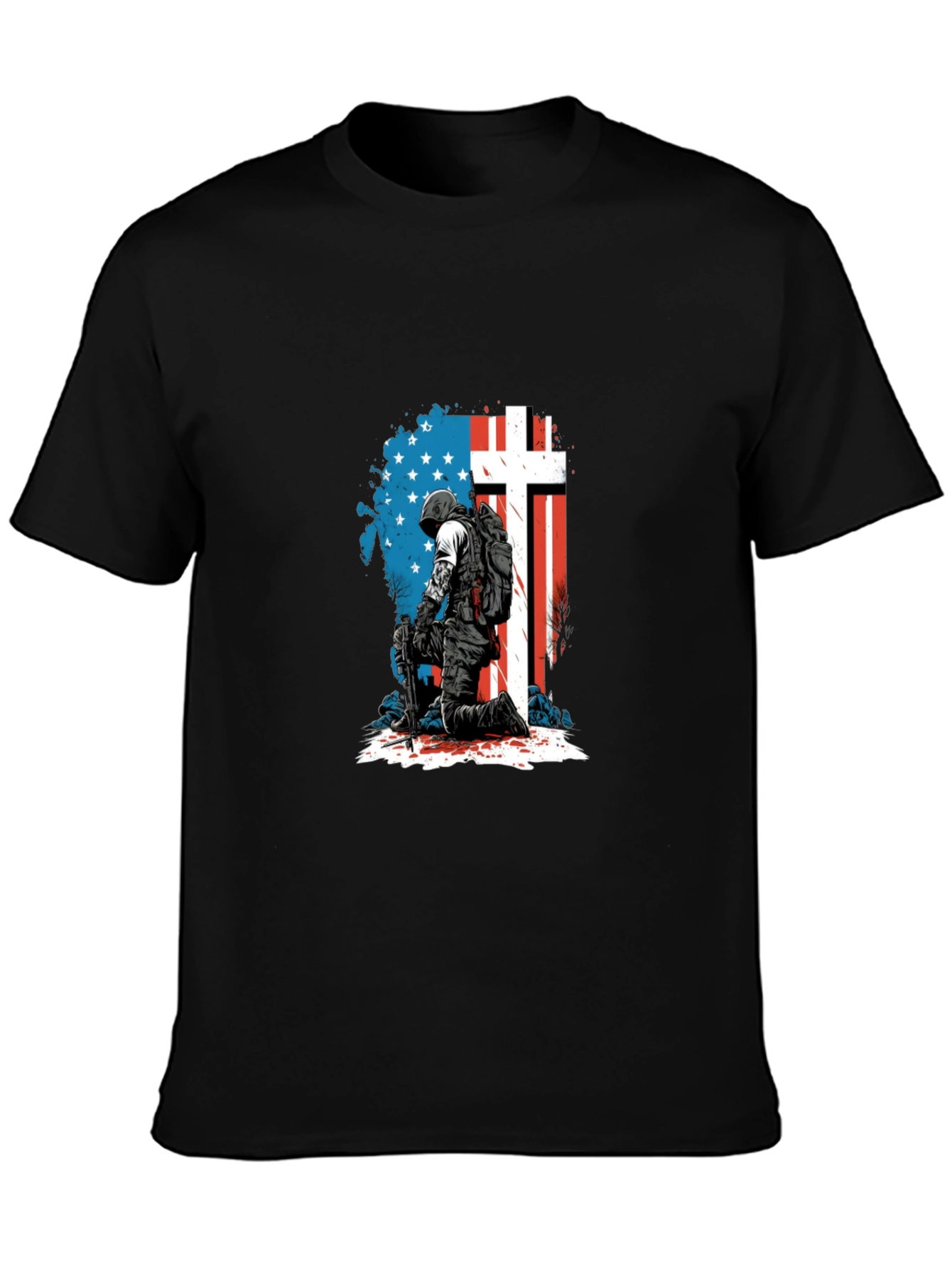 Patriotic Soldier Graphic Tee - Black