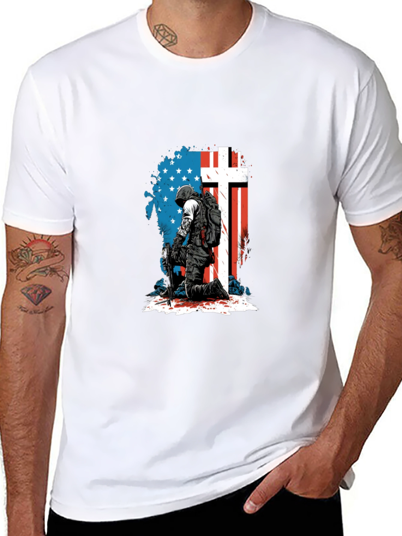 Patriotic Soldier Graphic Tee - Black