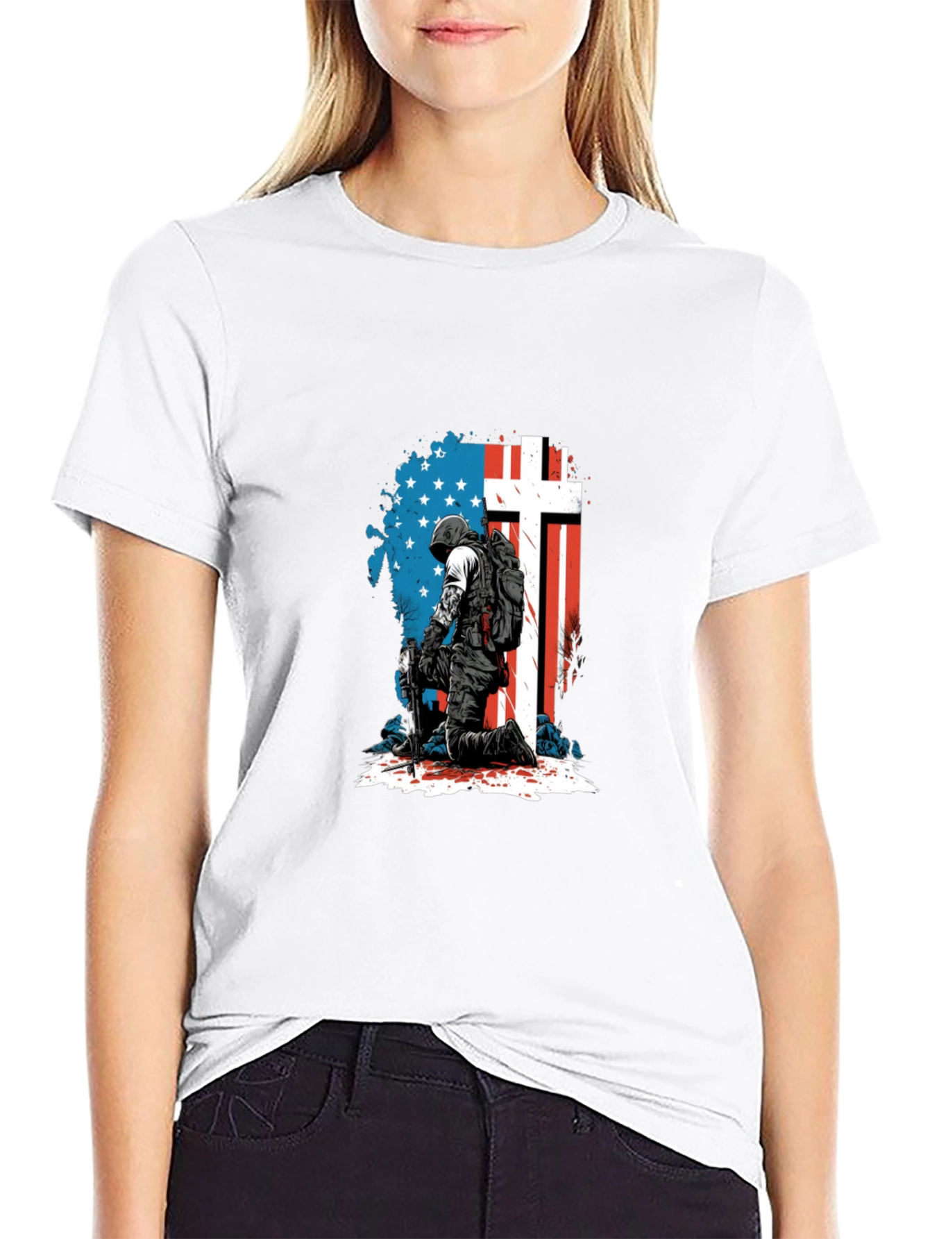 Patriotic Soldier Graphic Tee - Black