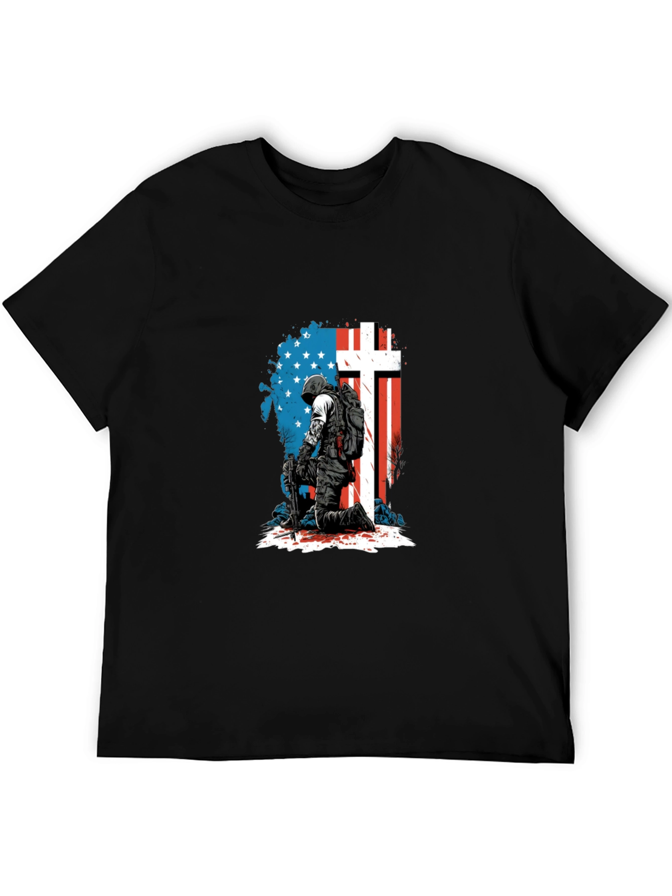 Patriotic Soldier Graphic Tee - Black