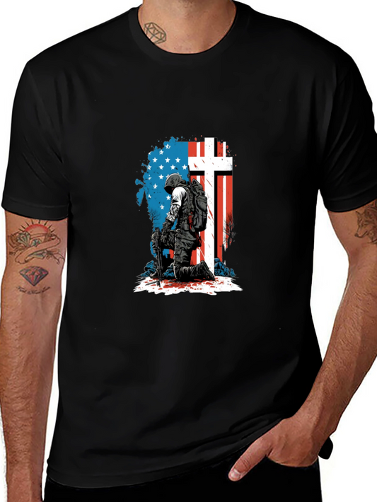 Patriotic Soldier Graphic Tee - Black