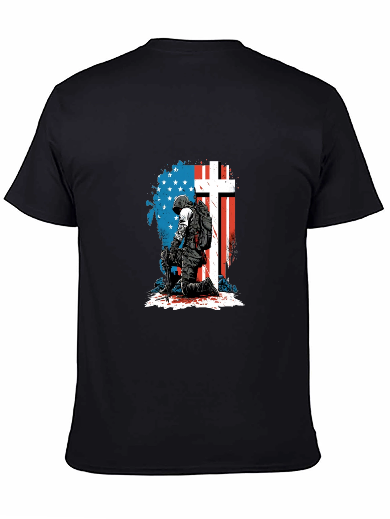 Patriotic Soldier Graphic Tee - Black