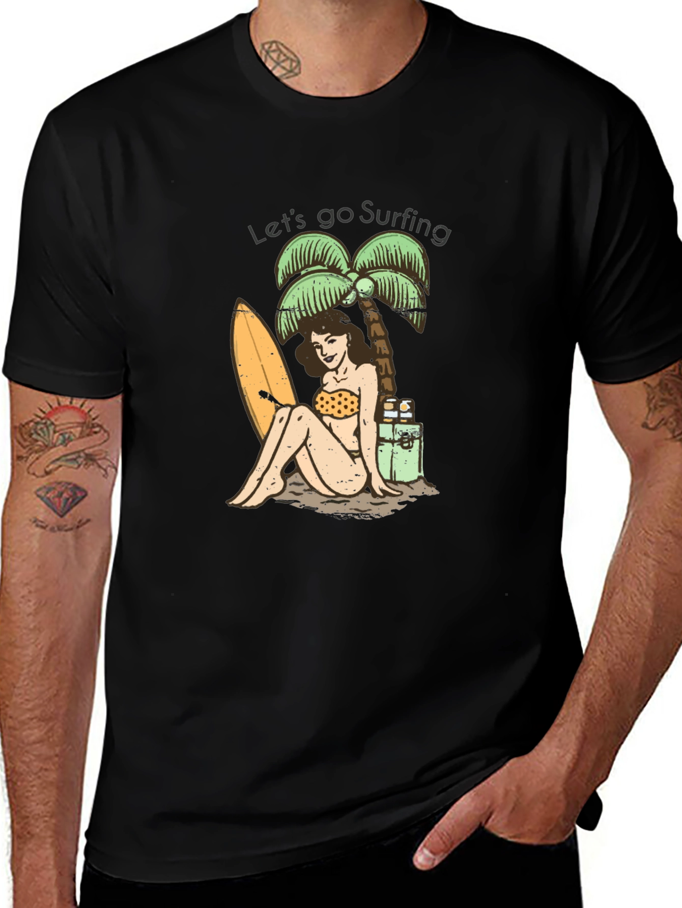 Lets Go Surfing Graphic Tee - Black Cotton T-Shirt