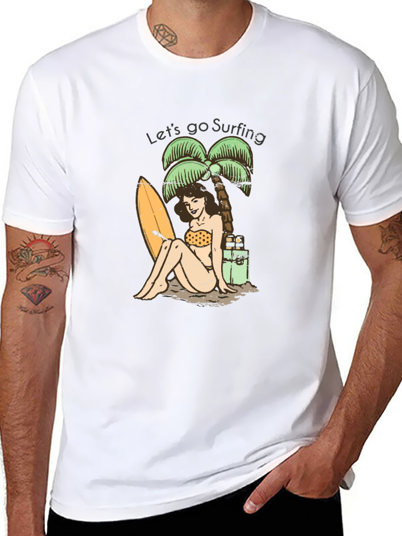 Lets Go Surfing Graphic Tee - Black Cotton T-Shirt