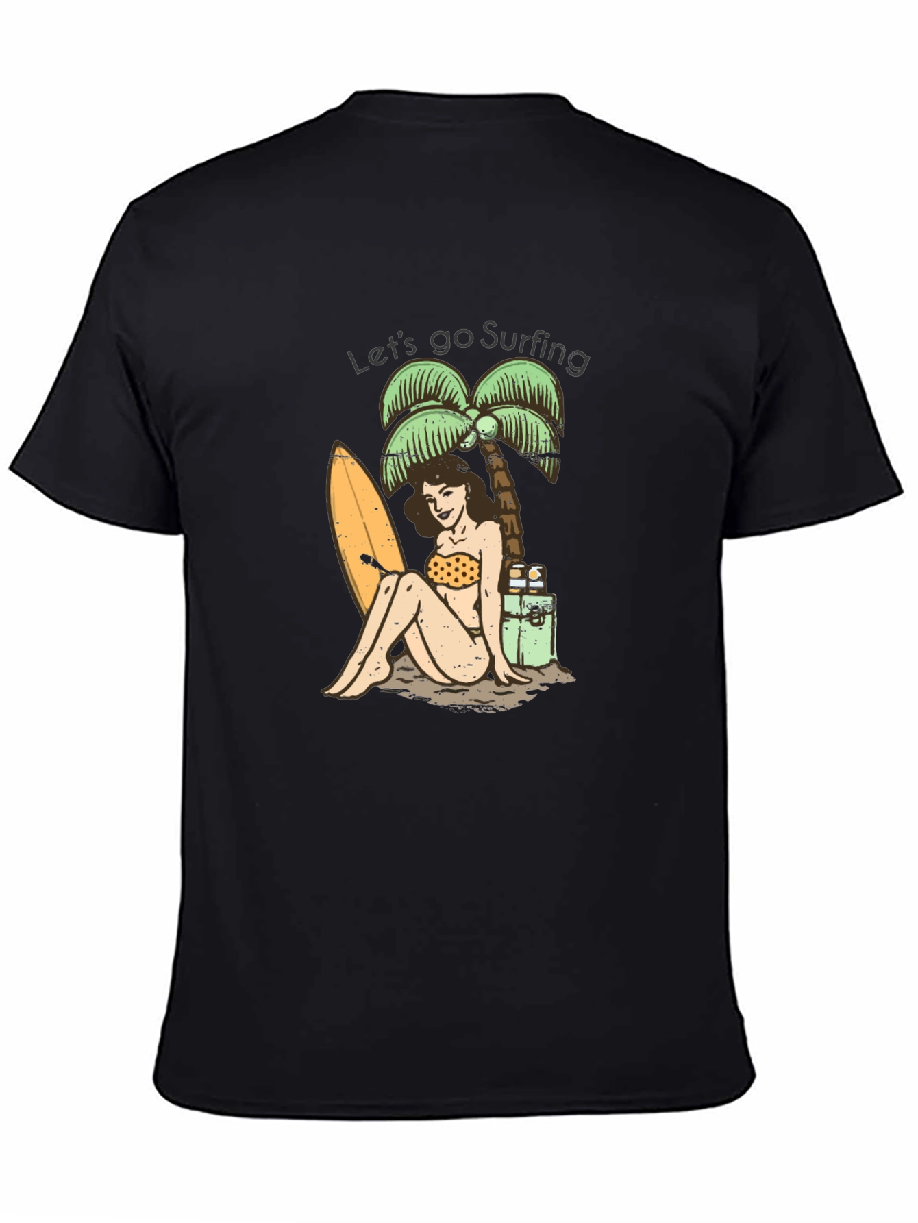 Lets Go Surfing Graphic Tee - Black Cotton T-Shirt
