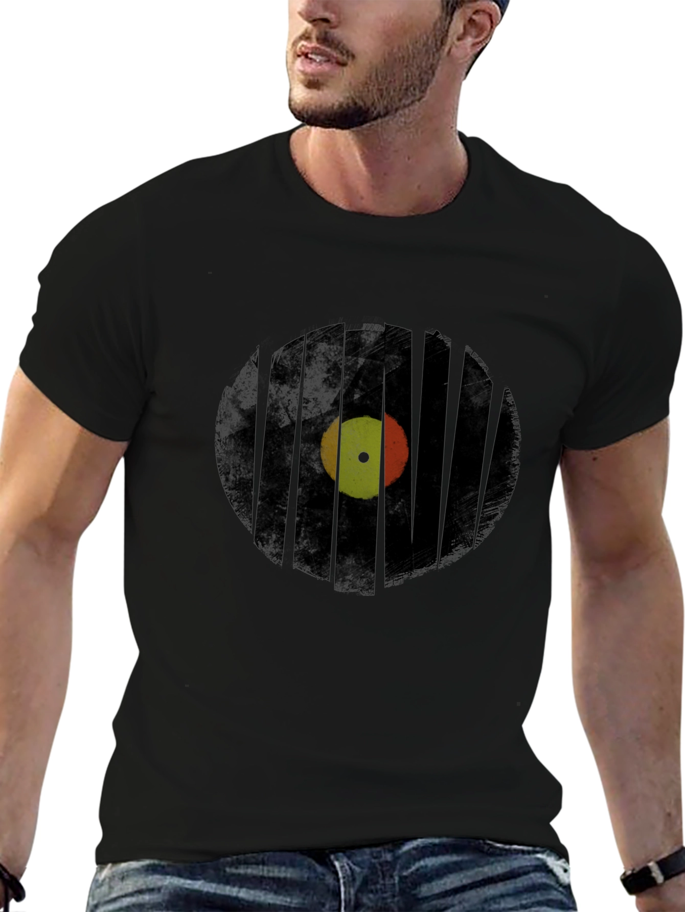 Retro Record Graphic T-Shirt - Black